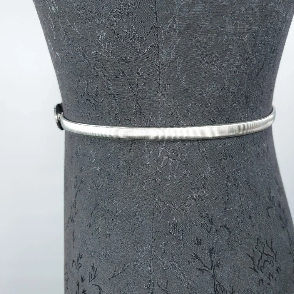 Vintage Silver Metal Skinny Stretch Belt with Knot Buckle 26